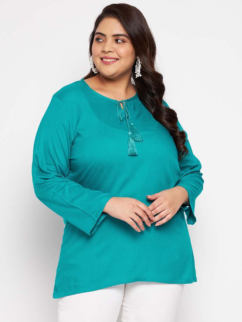 solid sea green detailed plus size top