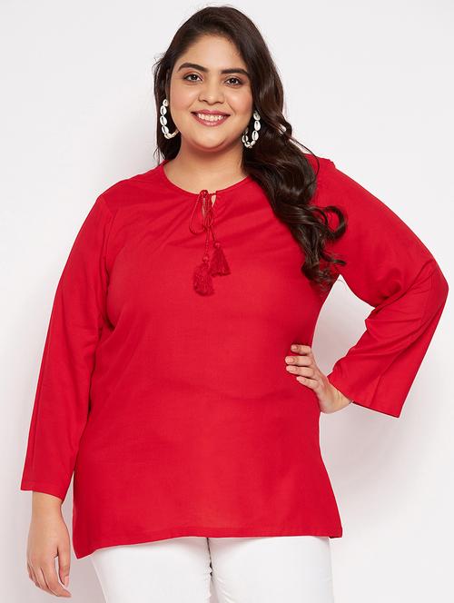  women red solid plus size top - 20850573 -  Standard Image - 0