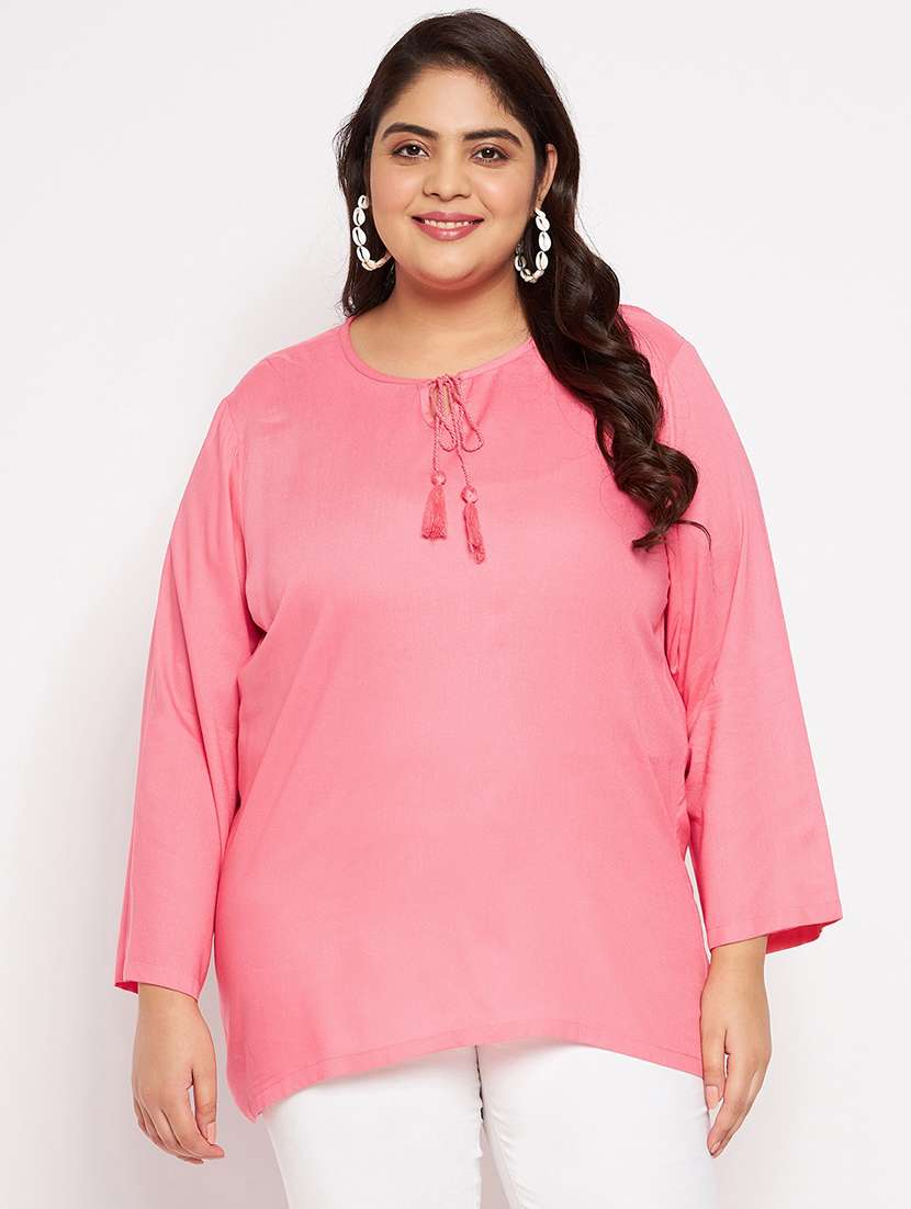 solid pink detailed plus size top