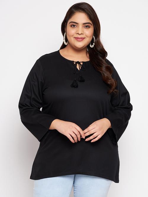  women black solid plus size top - 20850576 -  Standard Image - 0