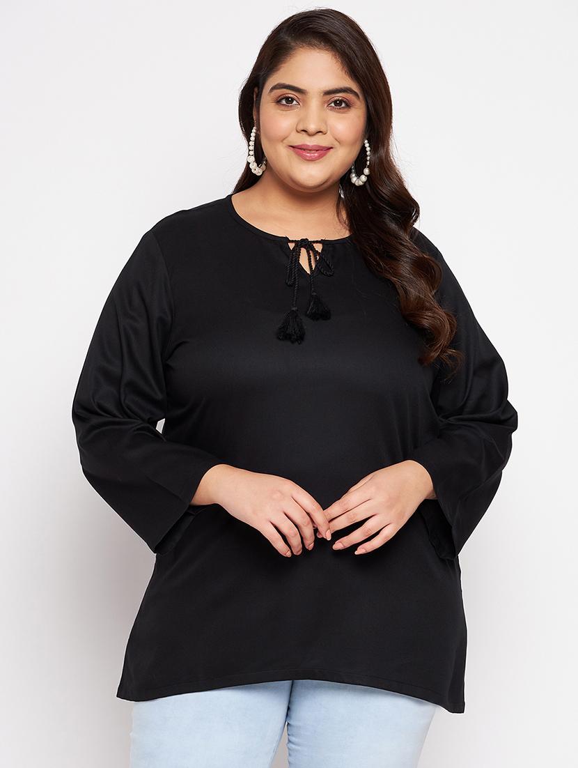  women black solid plus size top - 20850576 -  Zoom Image - 0