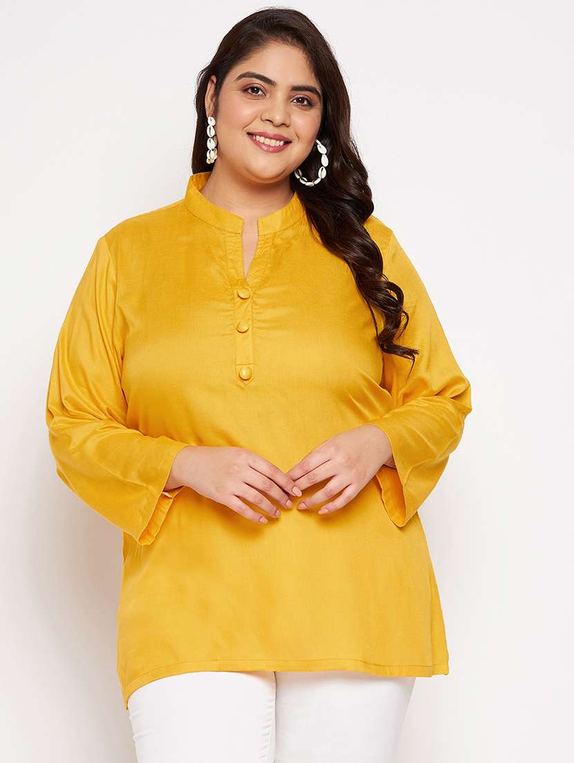 solid yellow detailed plus size top