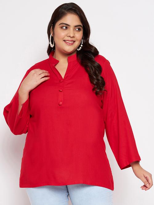  women red solid plus size top - 20850580 -  Standard Image - 0