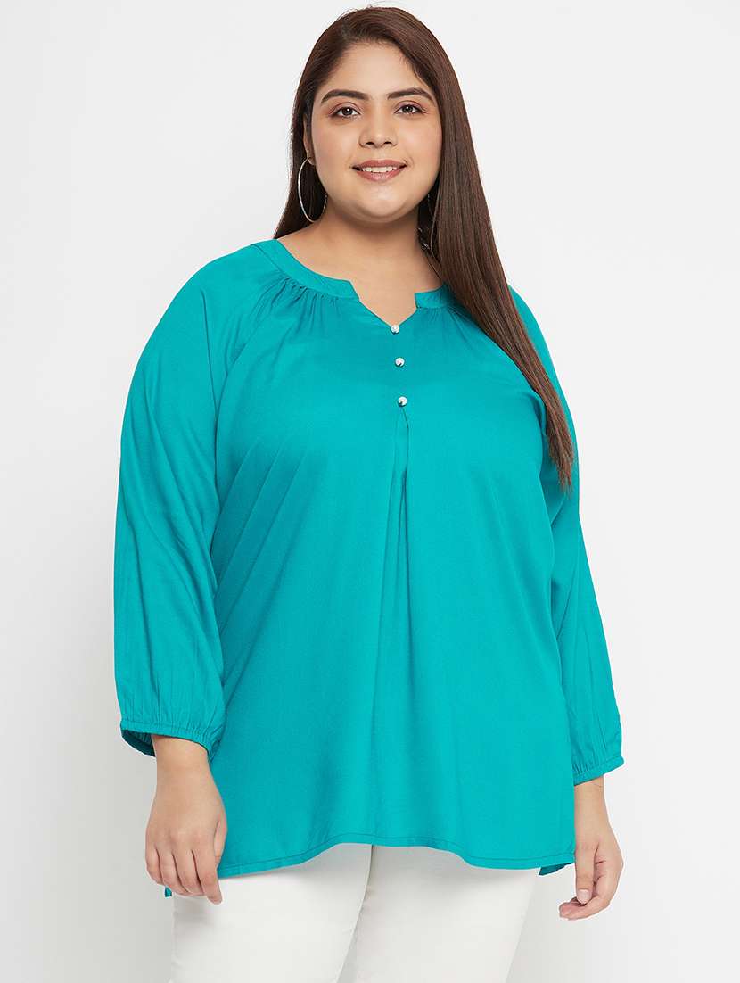 women turquoise regular fit plus size top 