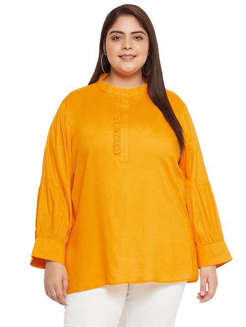 solid yellow detailed plus size top - 20850595 -  Standard Image - 0
