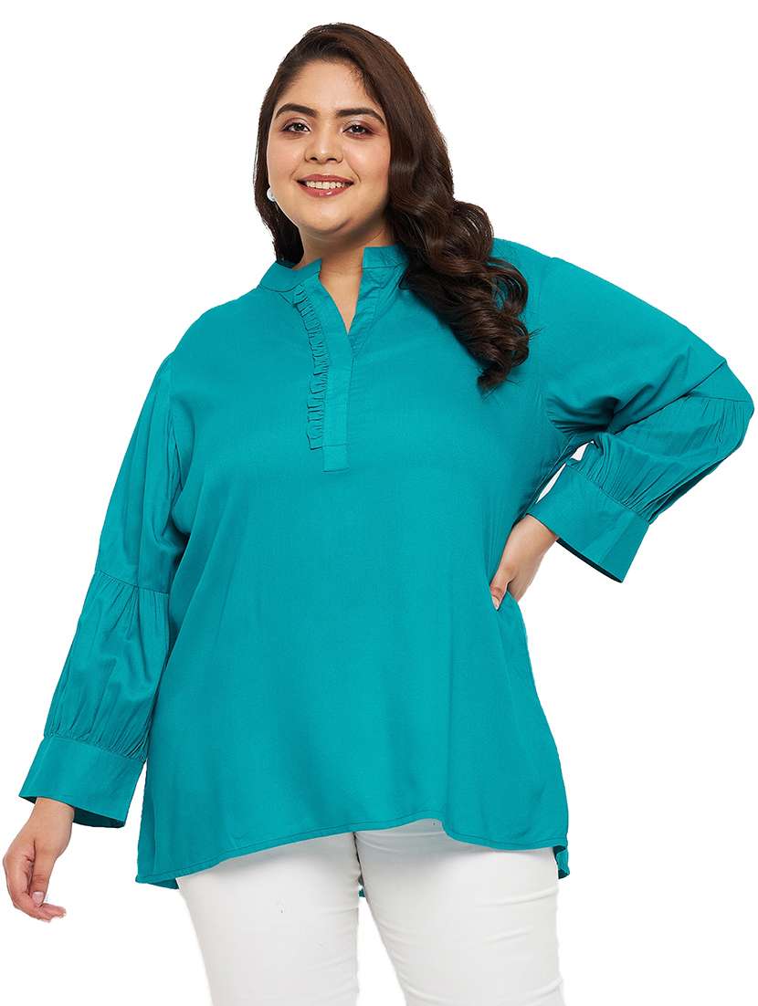 solid blue detailed plus size top