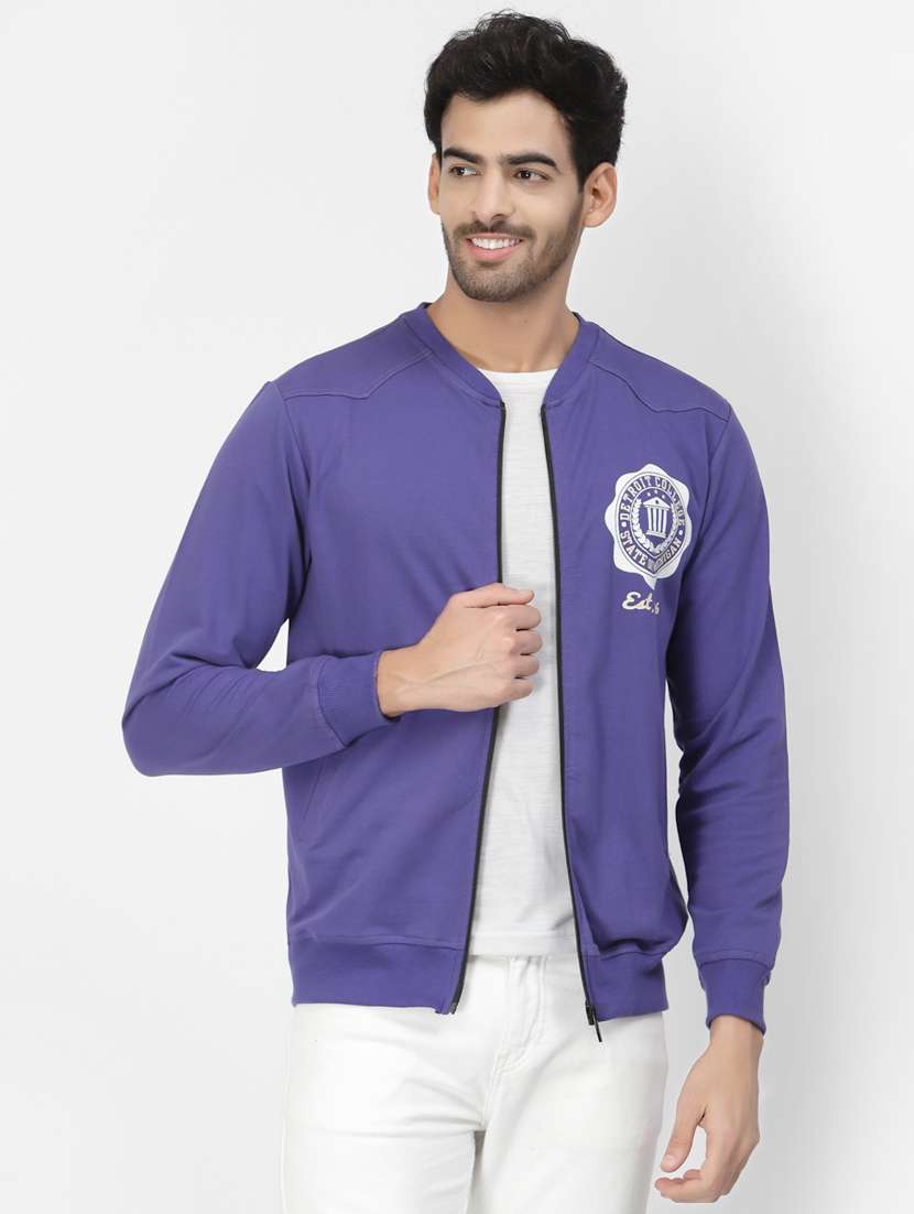 men placement print cotton casual jacket