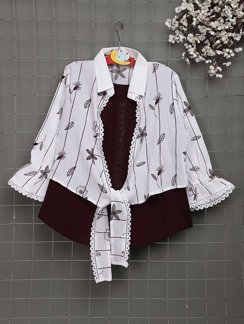 maroon self design detailed casual top