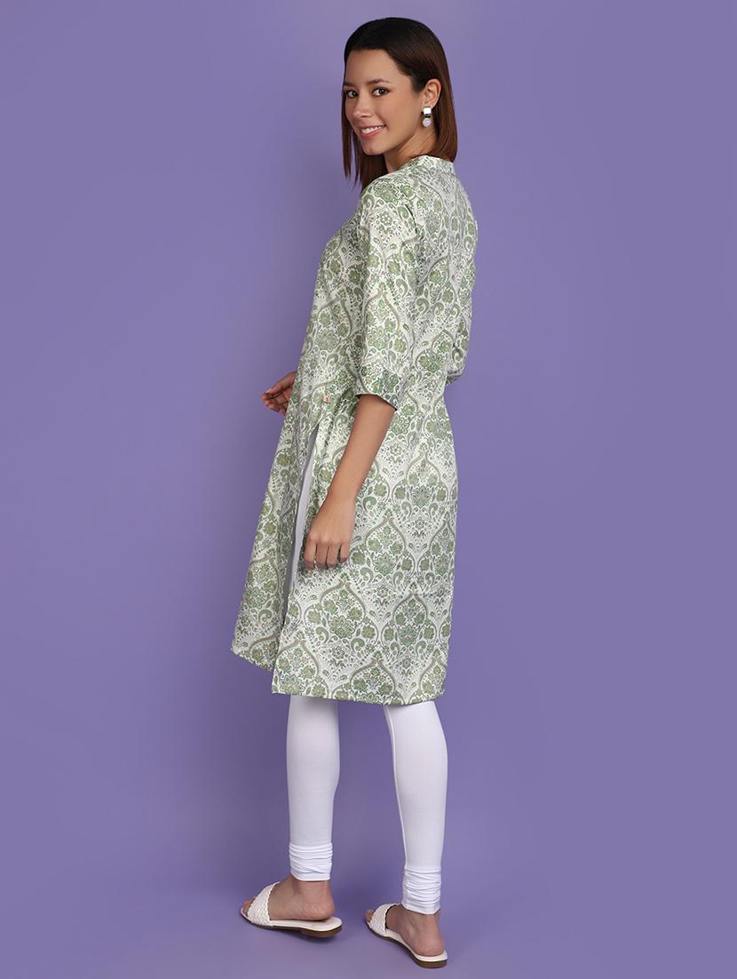 women green mandarin neck straight kurta - 20852244 - Standard Image - 2