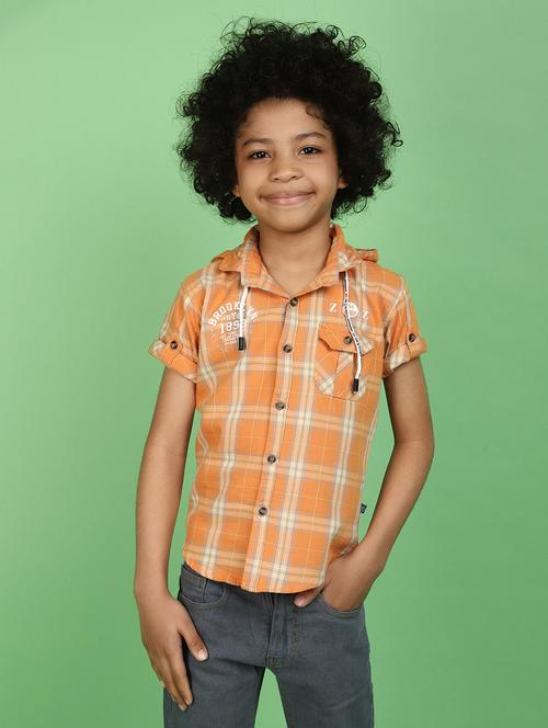 orange checks cotton shirt - 20852251 - Standard Image - 0