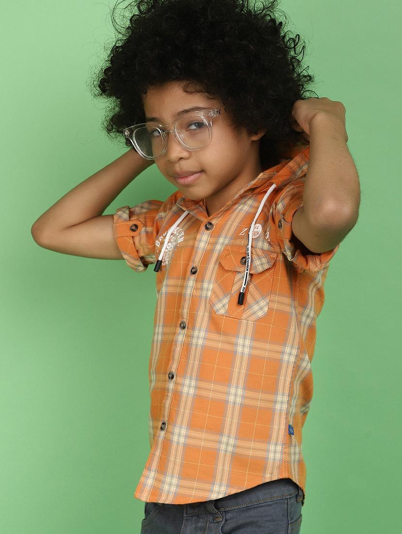 orange checks cotton shirt - 20852251 - Standard Image - 2