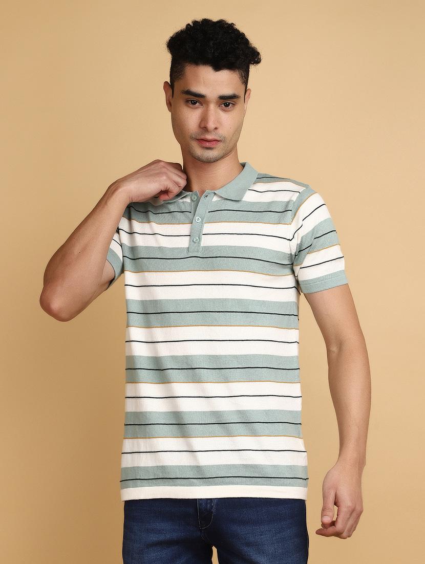 men polo neck striped t-shirt