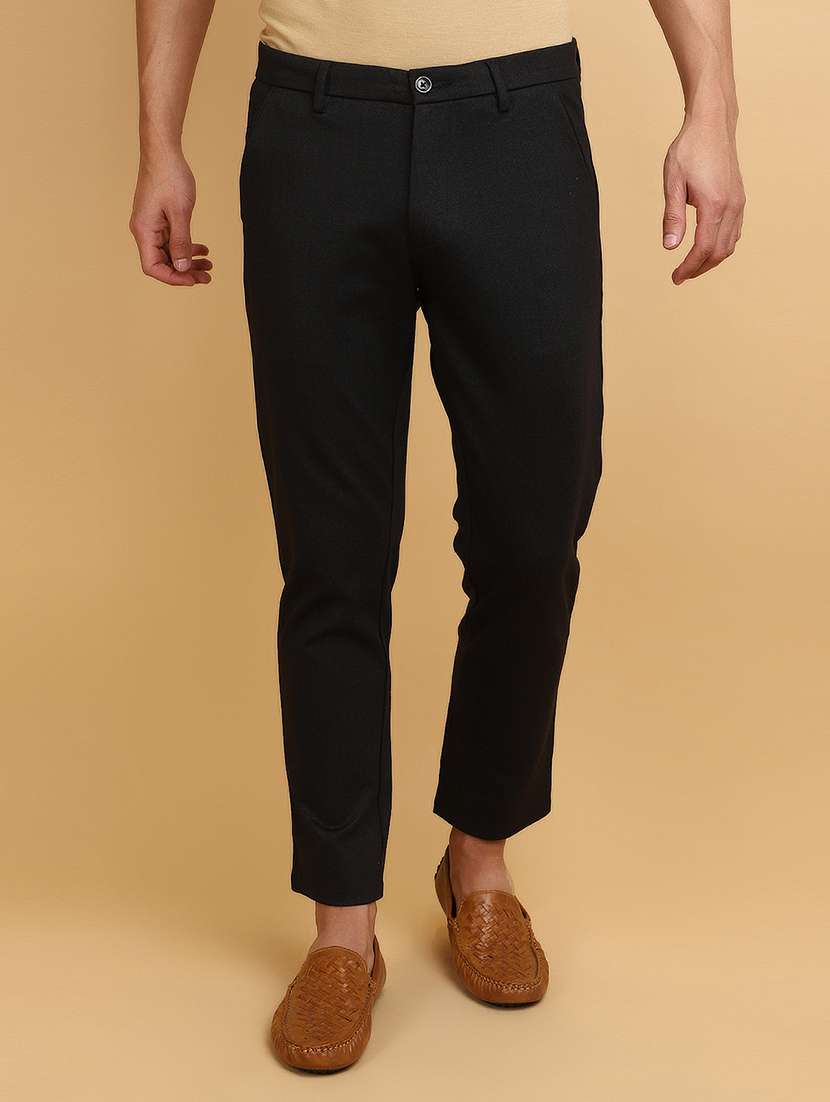 black cotton blend chinos casual trousers