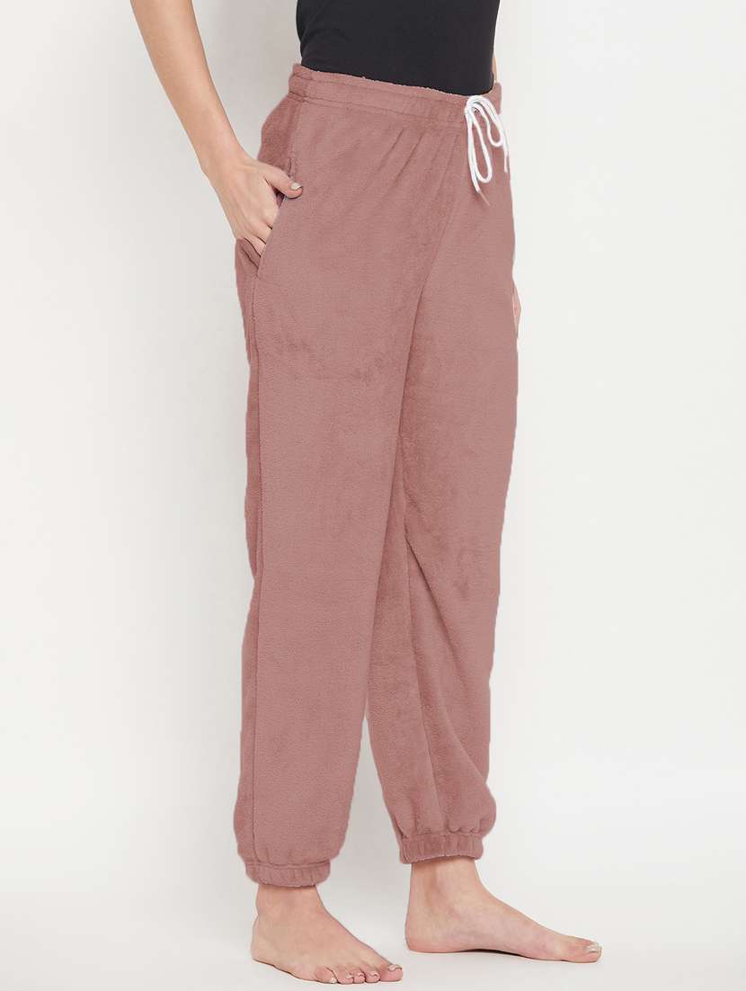 brown fleece joggers bottom wear - 20852359 - Standard Image - 2