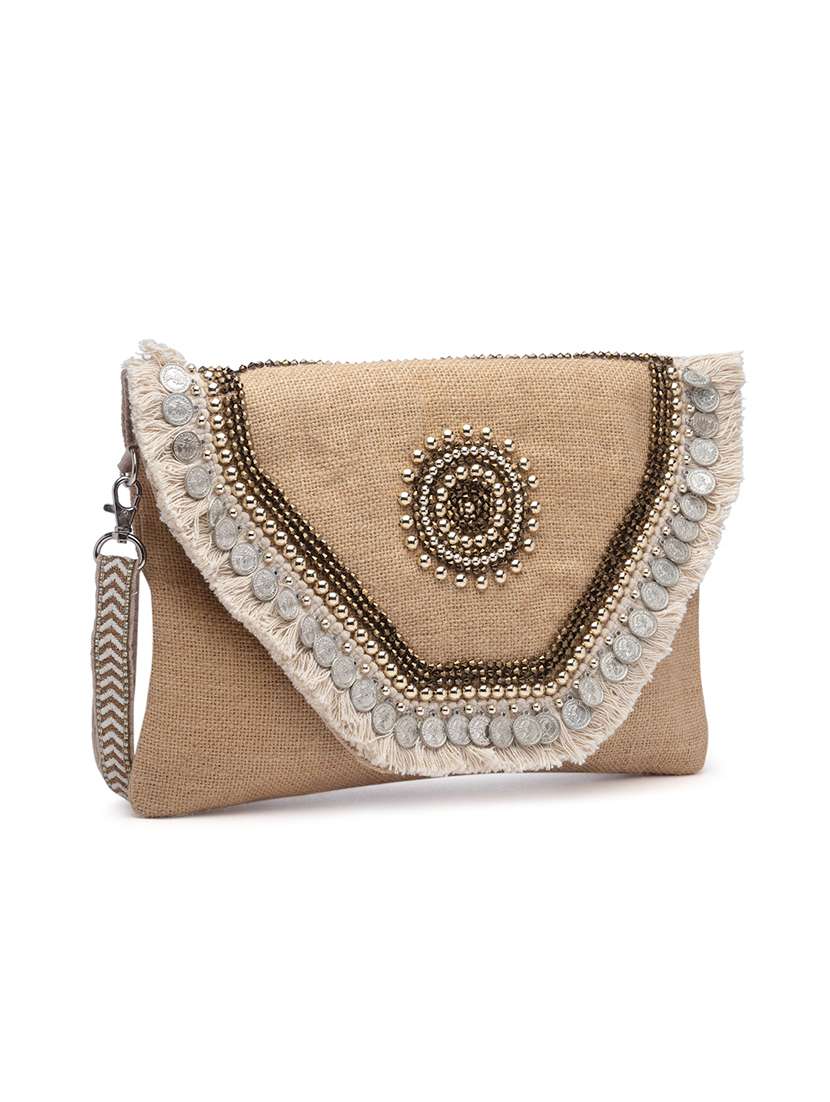 Beige Embellished Sling Bag