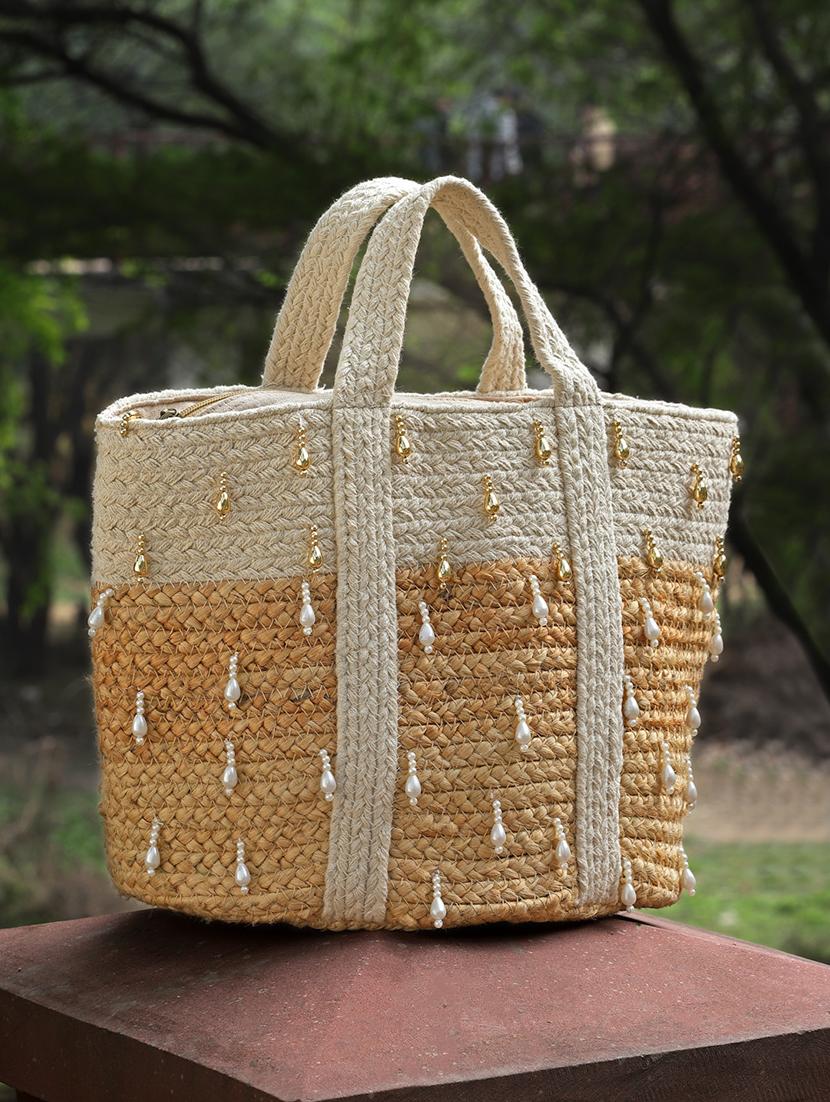 beige jute embellished handbag - 20852388 - Zoom Image - 0