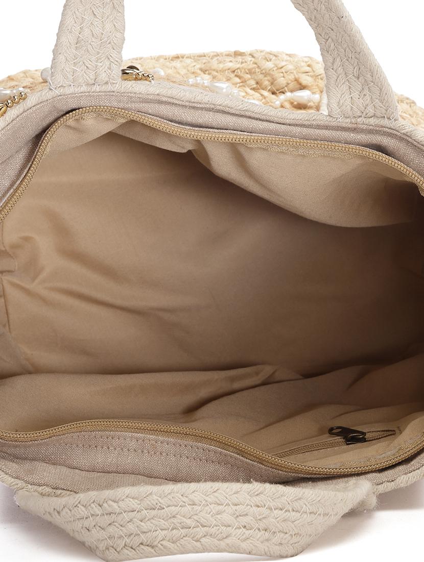 beige jute embellished handbag - 20852388 - Standard Image - 2