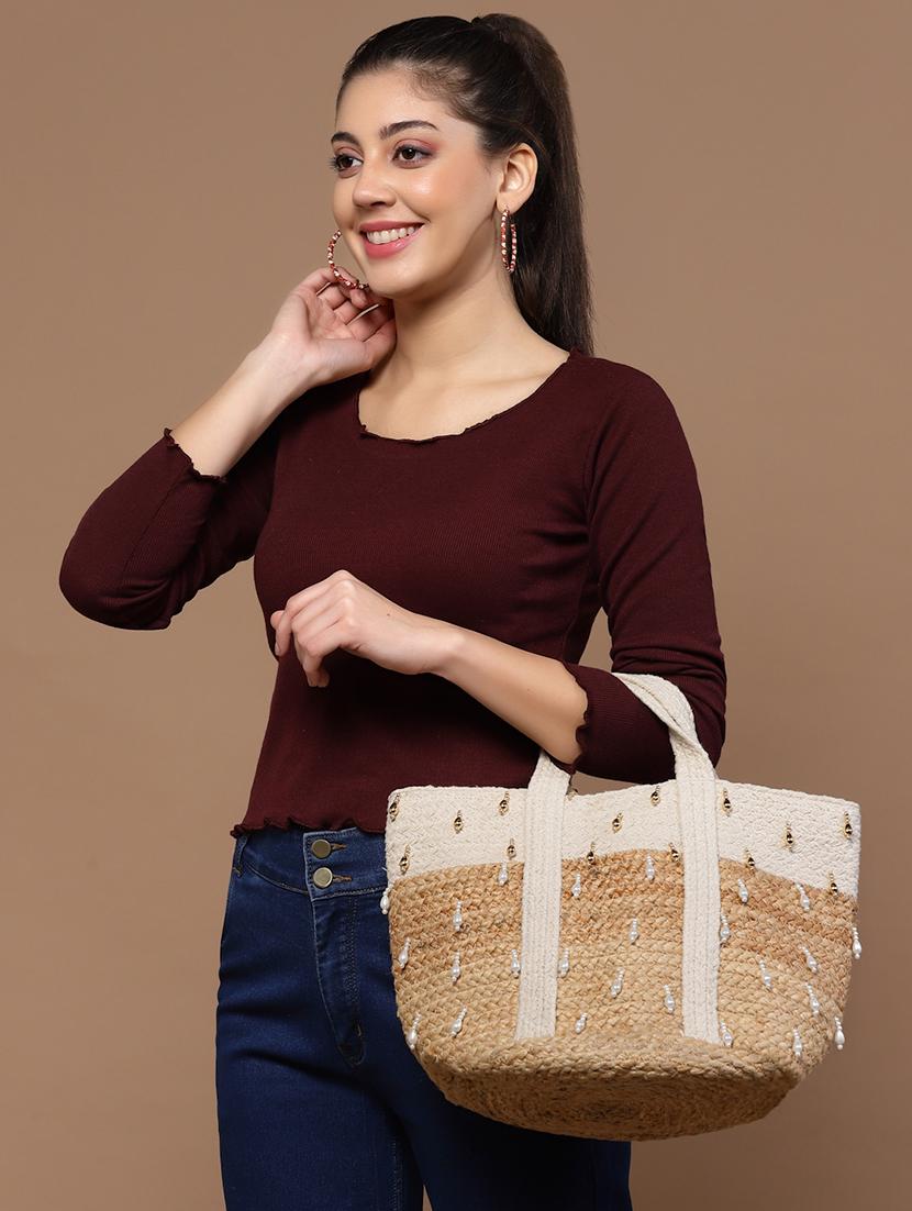 beige jute embellished handbag - 20852388 - Standard Image - 7