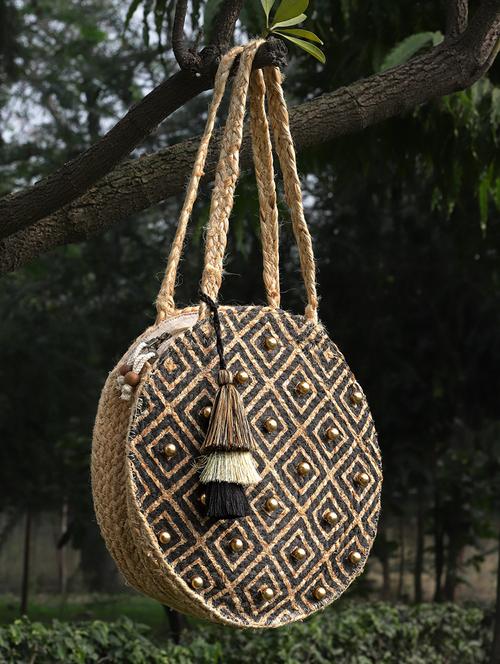 beige jute embellished shoulder bag - 20852389 -  Standard Image - 0