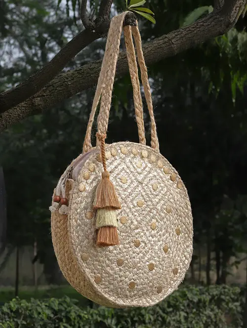 beige jute embellished shoulder bag - 20852390 - Standard Image - 0