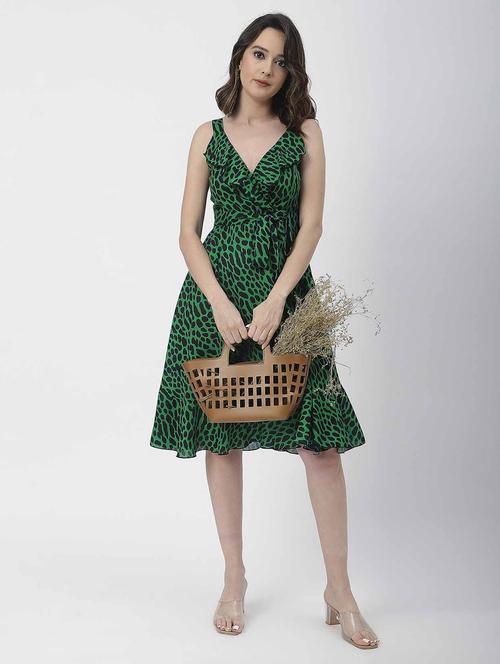 women green animal printed fit & flare dress - 20852394 - Standard Image - 0