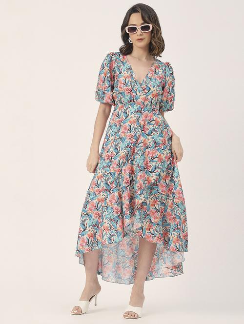 women beige floral printed fit & flare dress - 20852396 -  Standard Image - 0