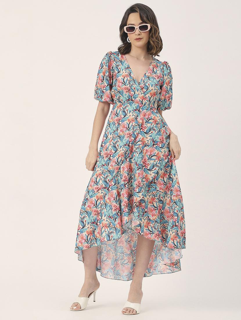 women beige floral printed fit & flare dress - 20852396 -  Zoom Image - 0