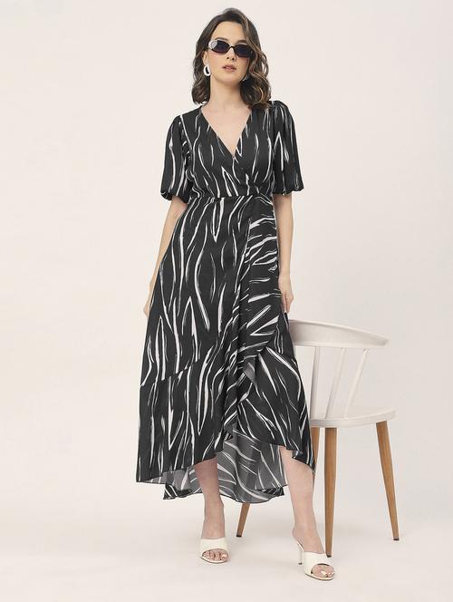 women black printed fit & flare dress - 20852400 - Standard Image - 0