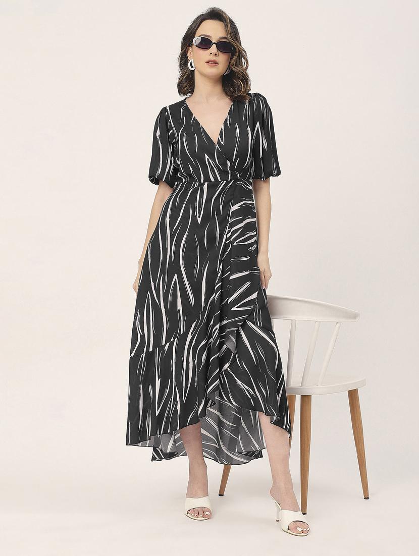 women black printed fit & flare dress - 20852400 - Zoom Image - 0