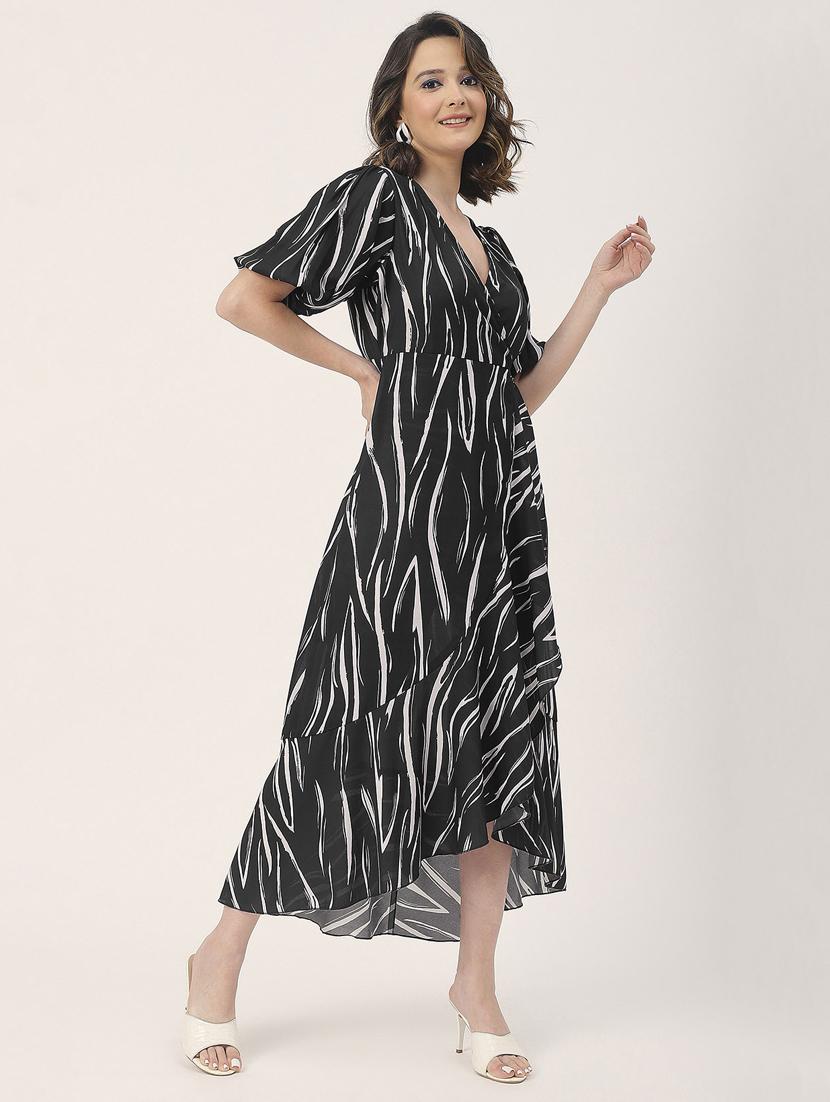 women black printed fit & flare dress - 20852400 - Standard Image - 2