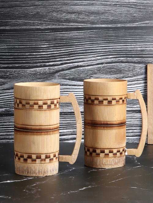 bamboo beer mug with smoked finish (checkered design)- 2 pieces - 20852423 -  Standard Image - 0