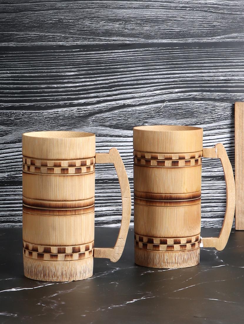 bamboo beer mug with smoked finish (checkered design)- 2 pieces - 20852423 -  Zoom Image - 0