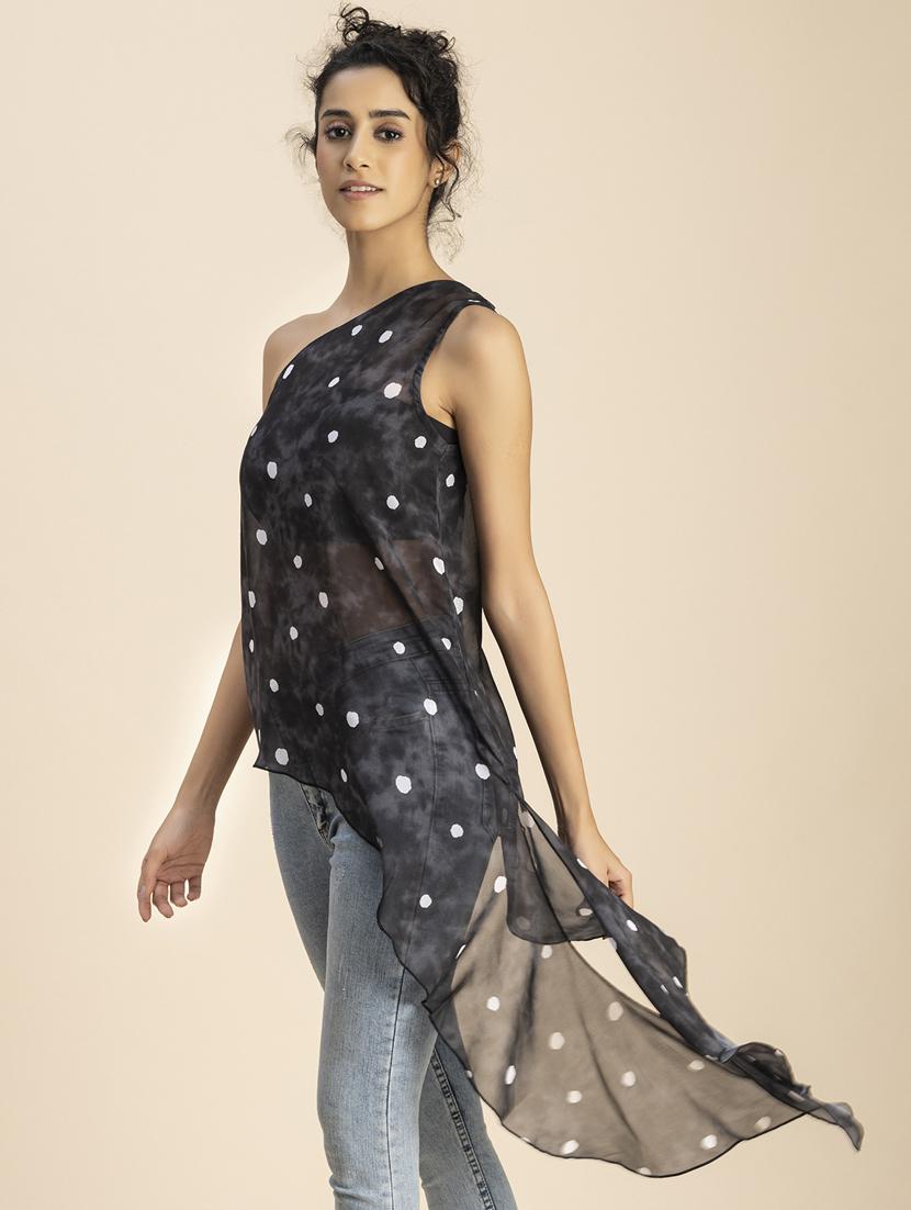 grey printed detailed asymmetric top - 20852431 - Standard Image - 2