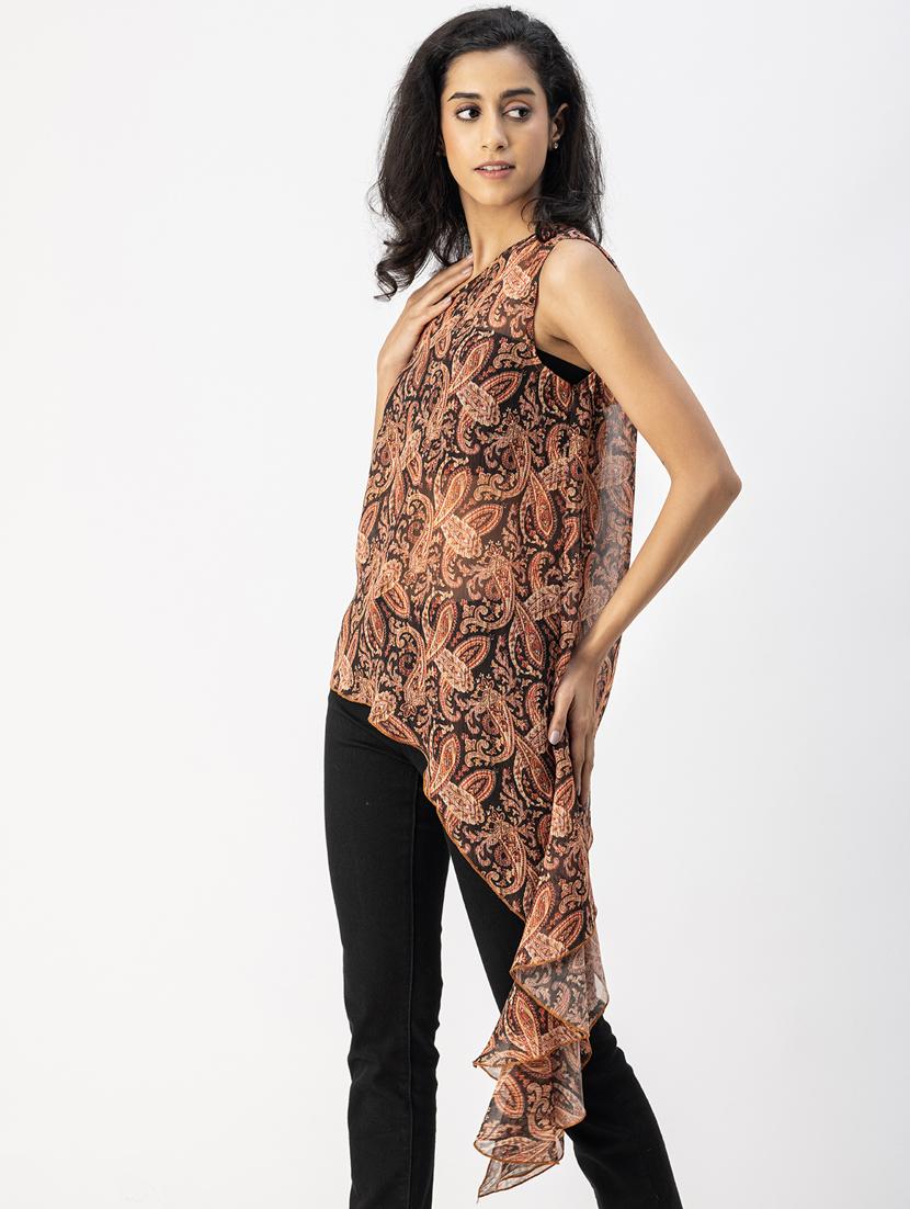 women brown paisley printed asymmetric top - 20852432 - Standard Image - 2