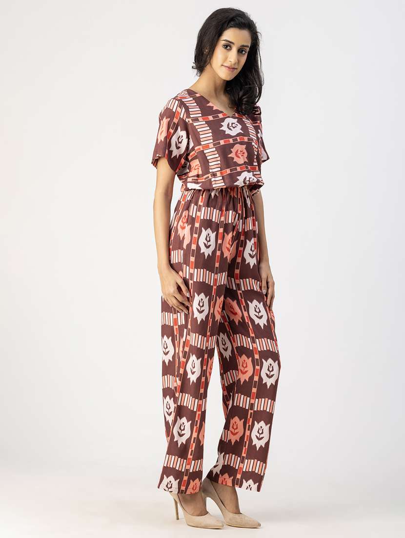 women multicolored ikat printed full leg jumpsuit - 20852439 -  Standard Image - 2