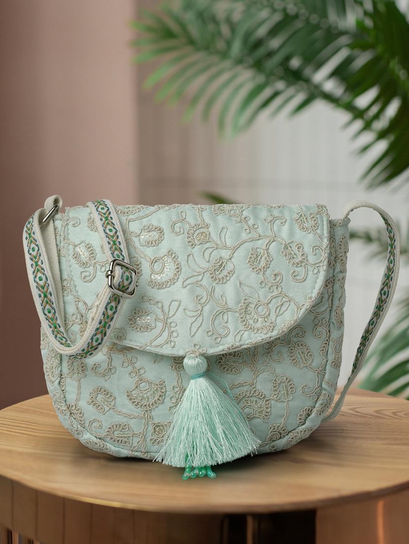 see green embroidered sling bag - 20852464 -  Zoom Image - 0