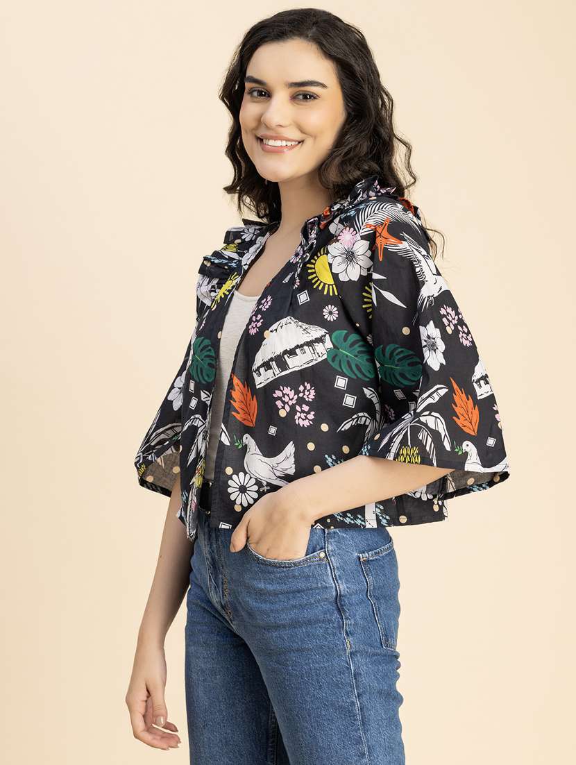 black printed detailed shrug - 20852467 -  Standard Image - 2