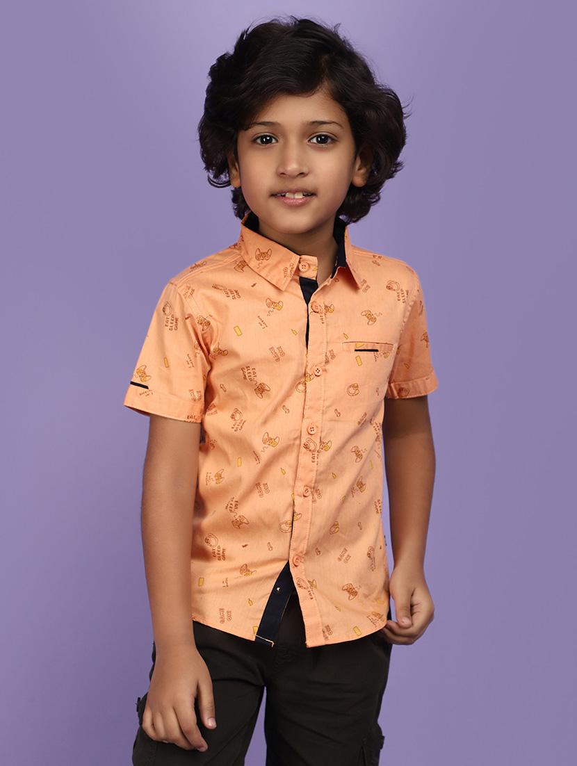 coral cotton printed shirt