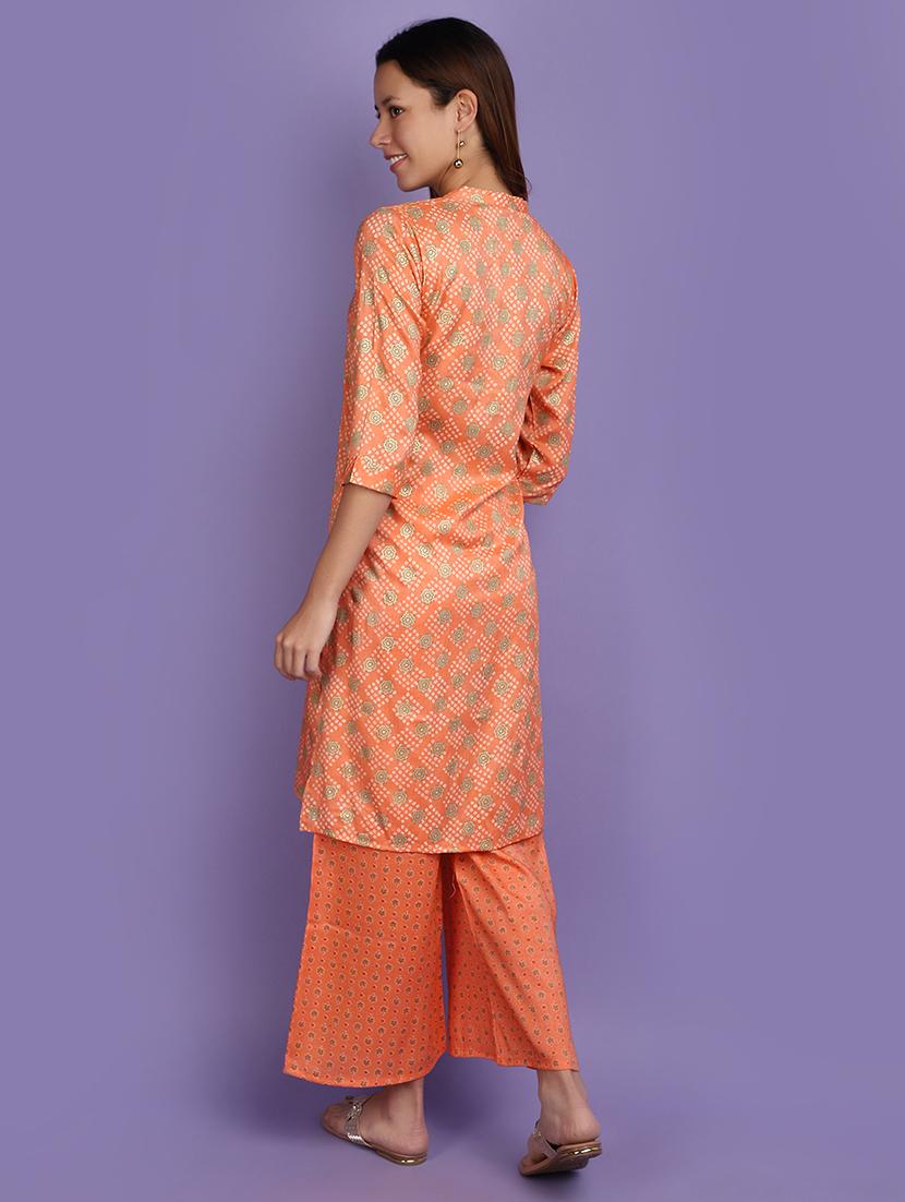 women orange printed kurta palazzo set - 20852578 - Standard Image - 2