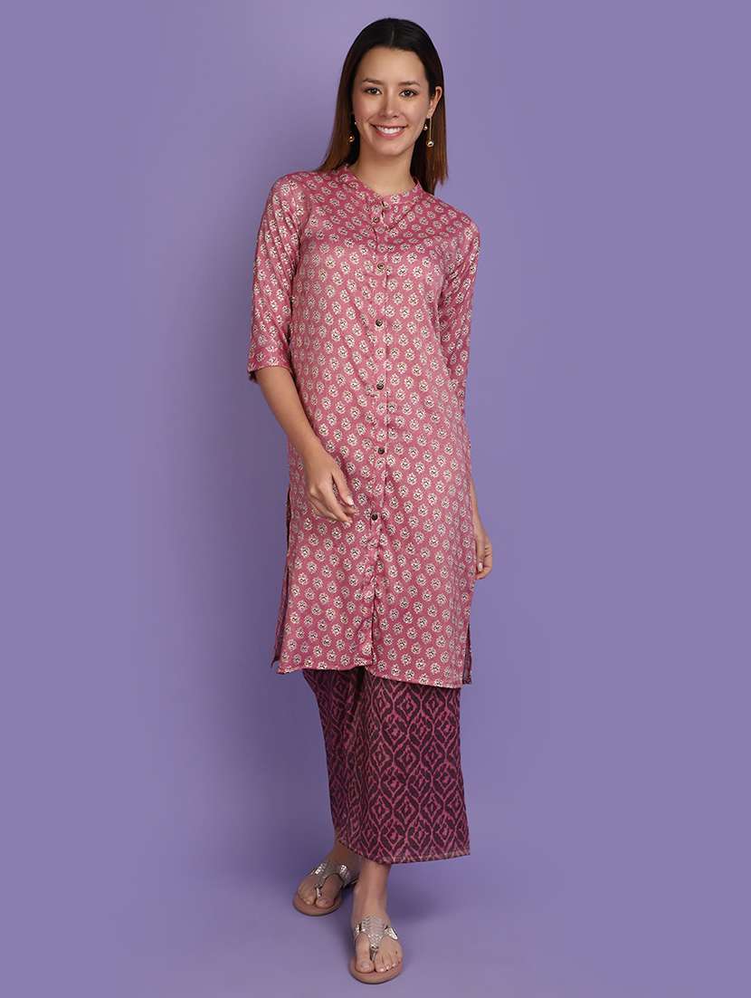 women purple printed kurta & palazzo set