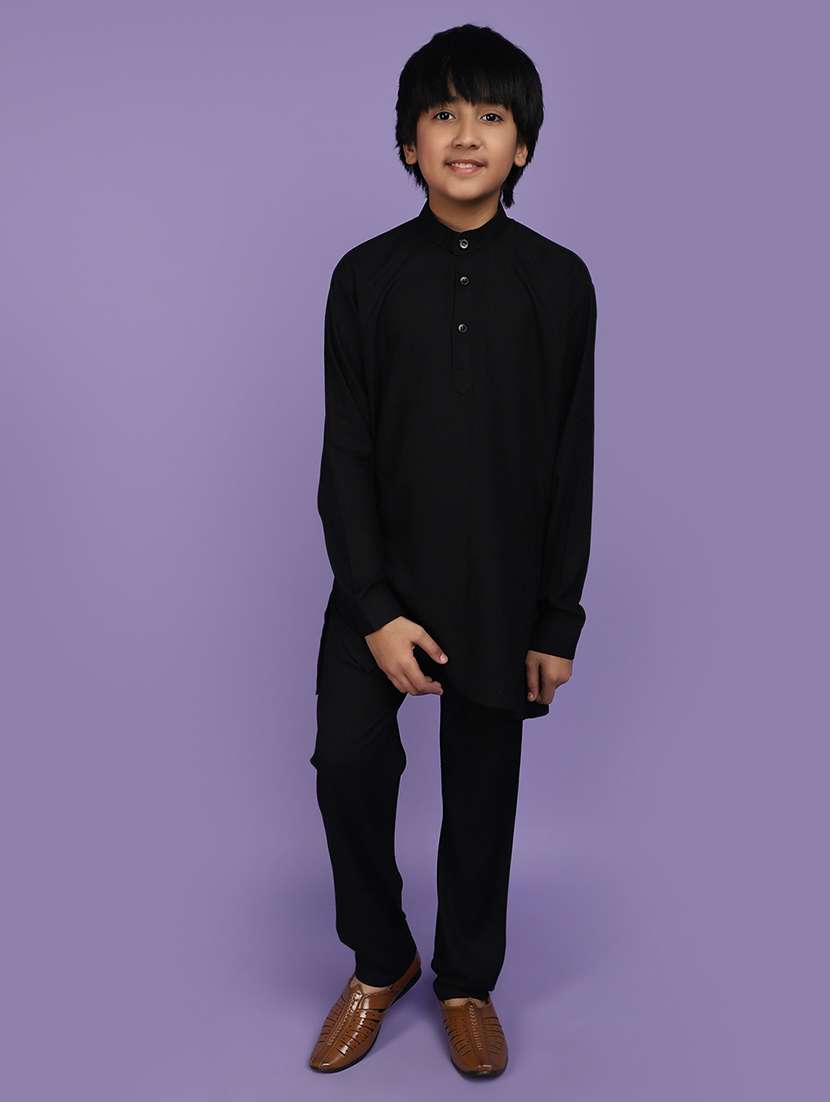 black acrylic blend sherwani kurtas & kurta set