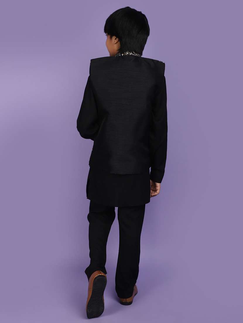 black acrylic blend sherwani kurtas & kurta set - 20852623 -  Standard Image - 2