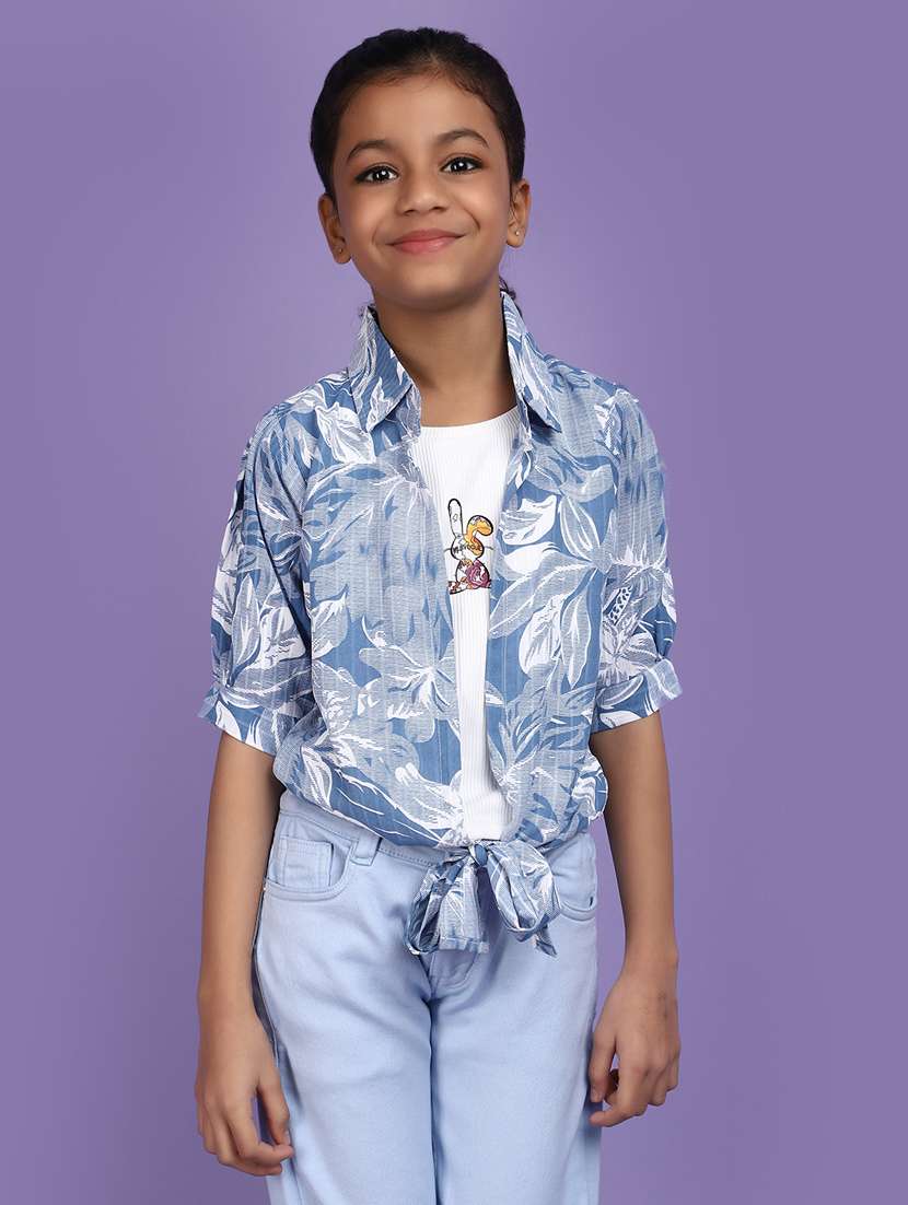 girls round neck printed top