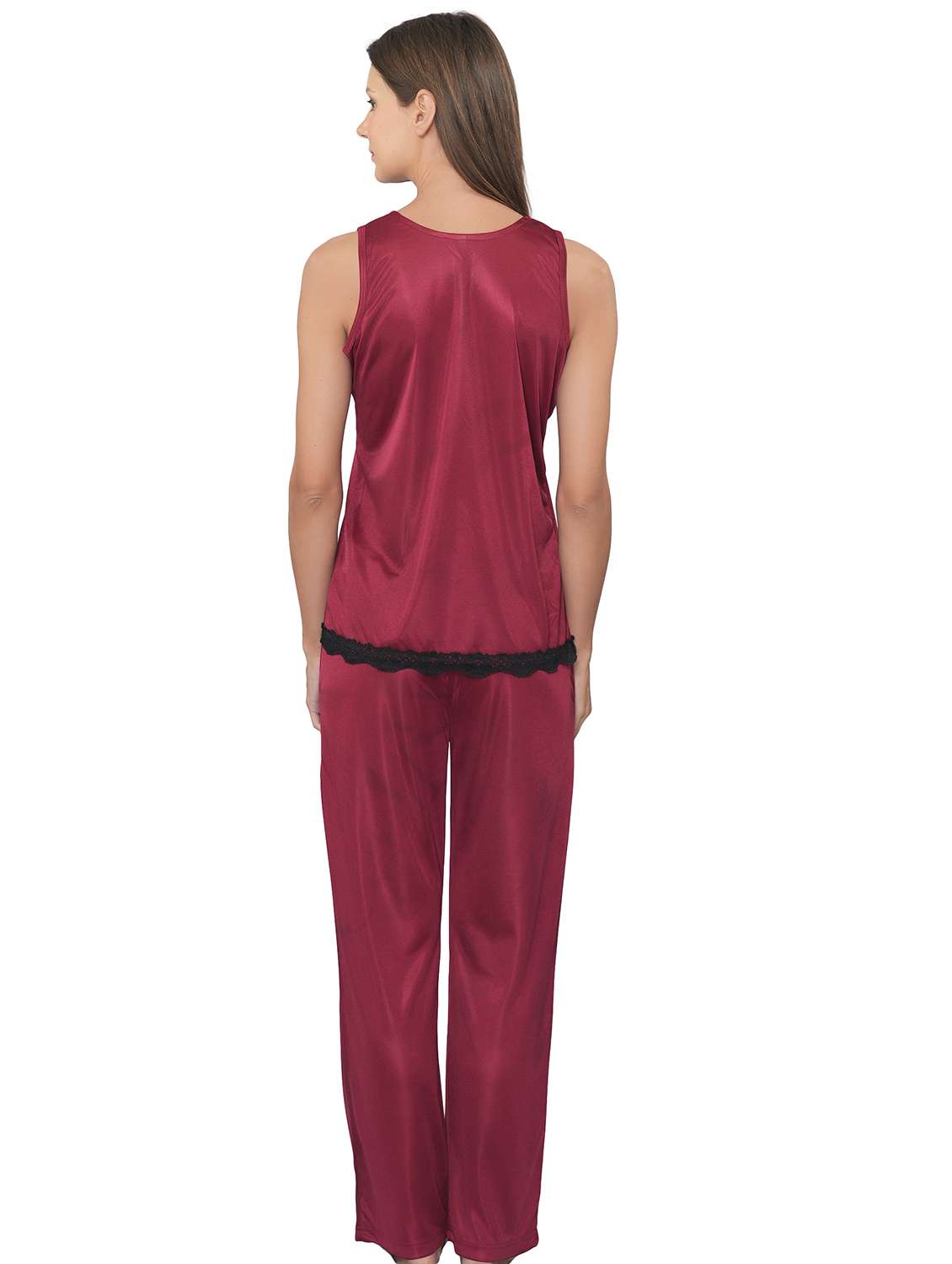 solid lace detailed nightwear pyjama set - 20852753 - Standard Image - 2