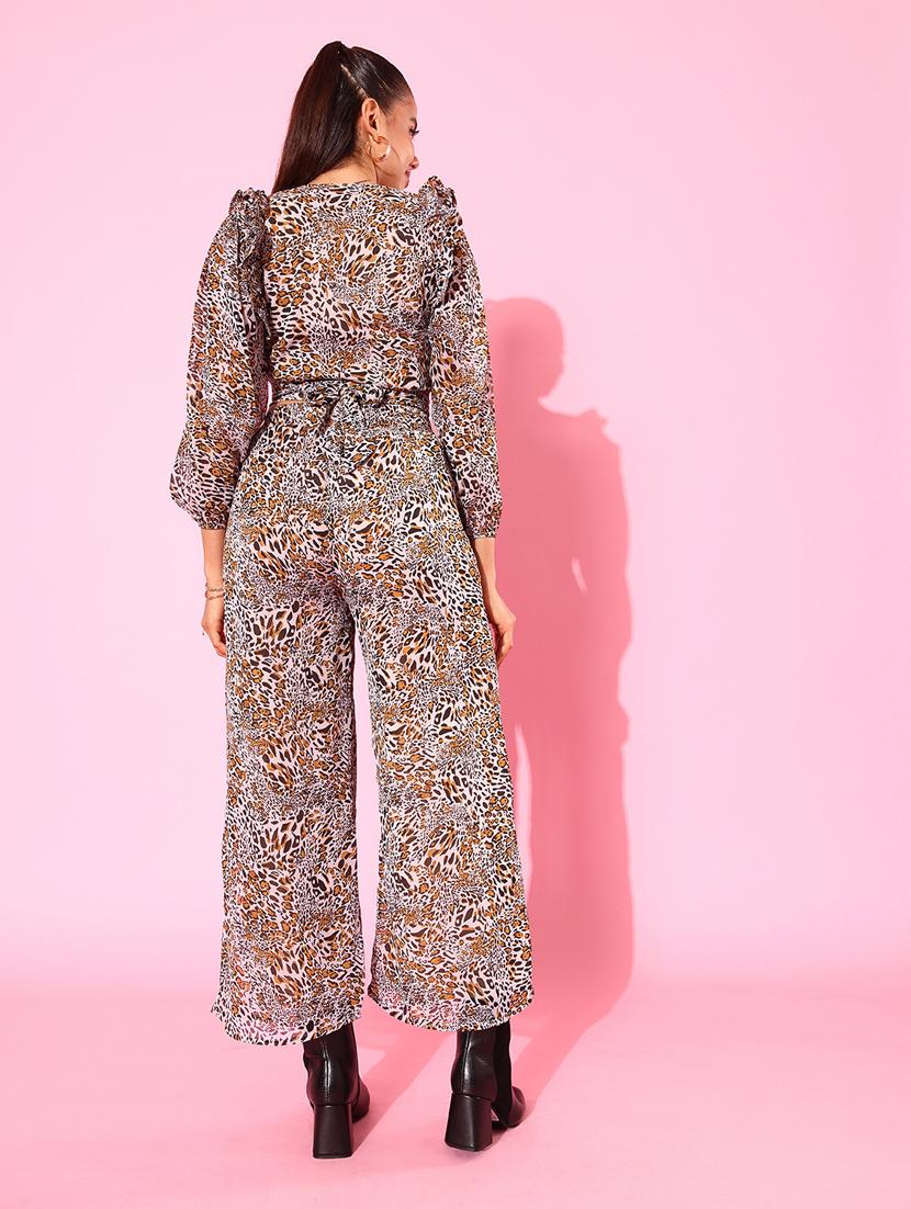 women brown animal printed top and palazzos co-ord set - 20852883 - Standard Image - 2