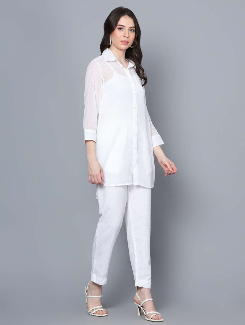 white self design chiffon shirt & trouser set - 20852884 -  Standard Image - 2