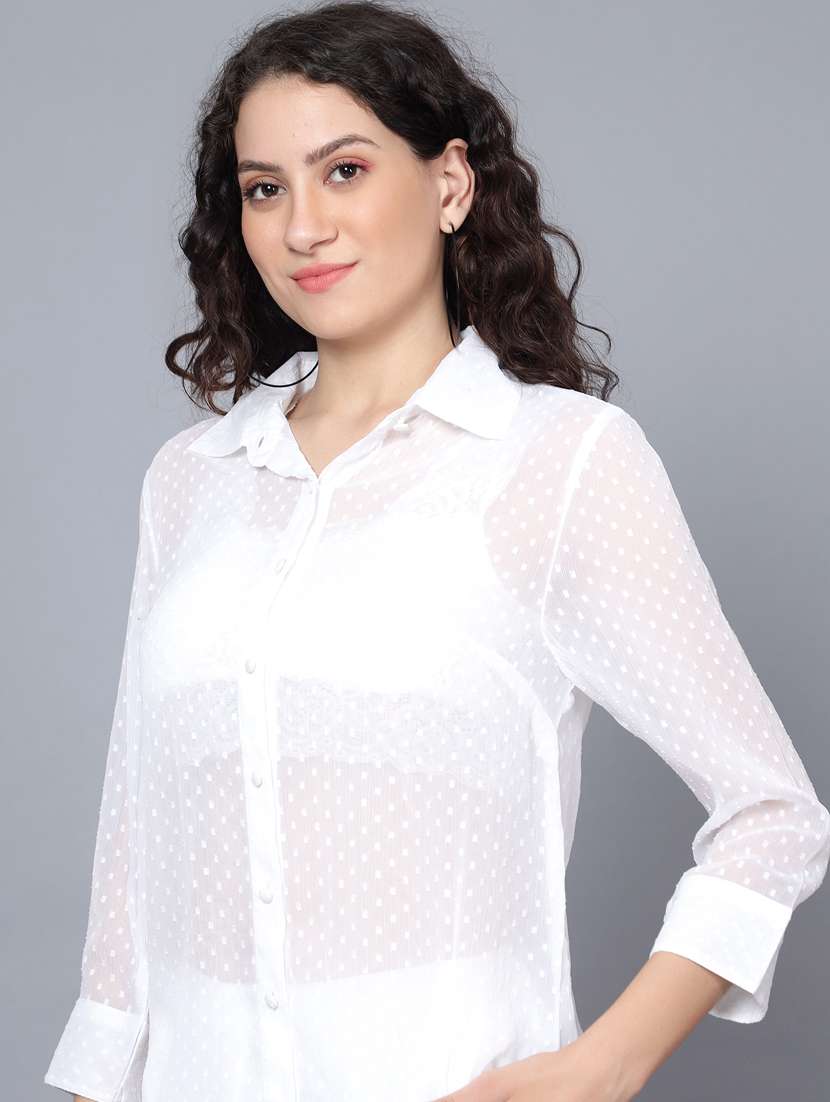 white self design chiffon shirt & trouser set - 20852884 -  Standard Image - 7