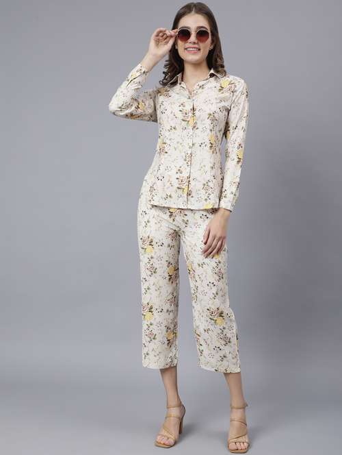 women beige floral printed nightwear set - 20852886 - Standard Image - 0