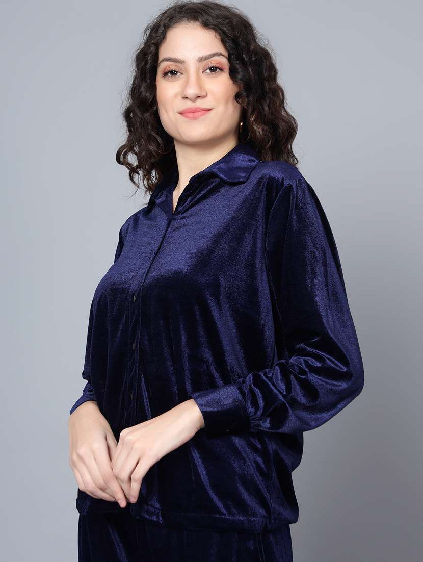 women blue solid top and trouser co-ord set - 20852890 - Standard Image - 2