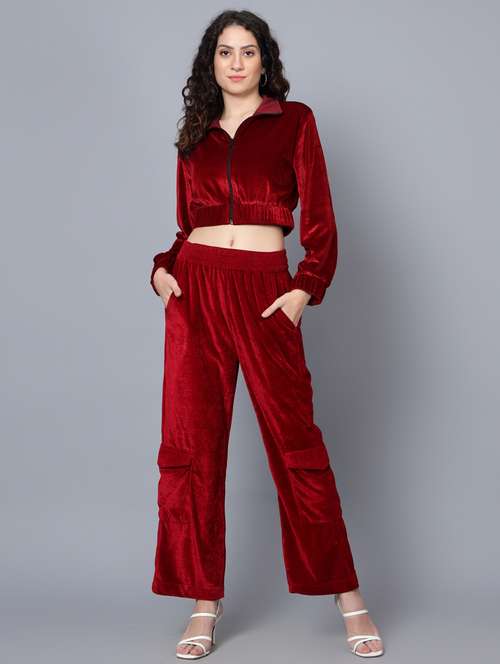 women maroon solid top and trouser co-ord set - 20852891 -  Standard Image - 0